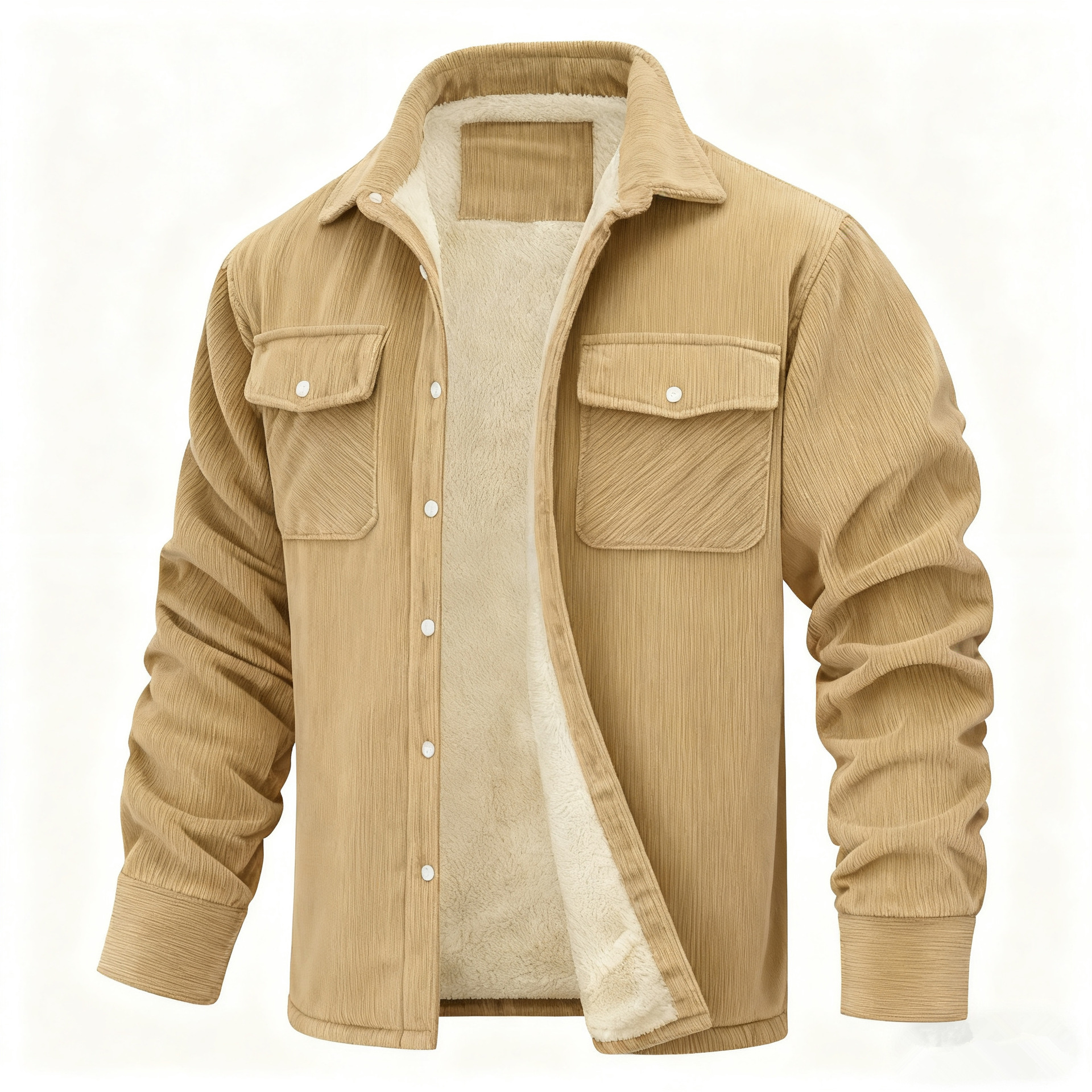 Men's Long-sleeve Lapel-collar Corduroy Single-breasted Fleece-lined Jacket photo 5