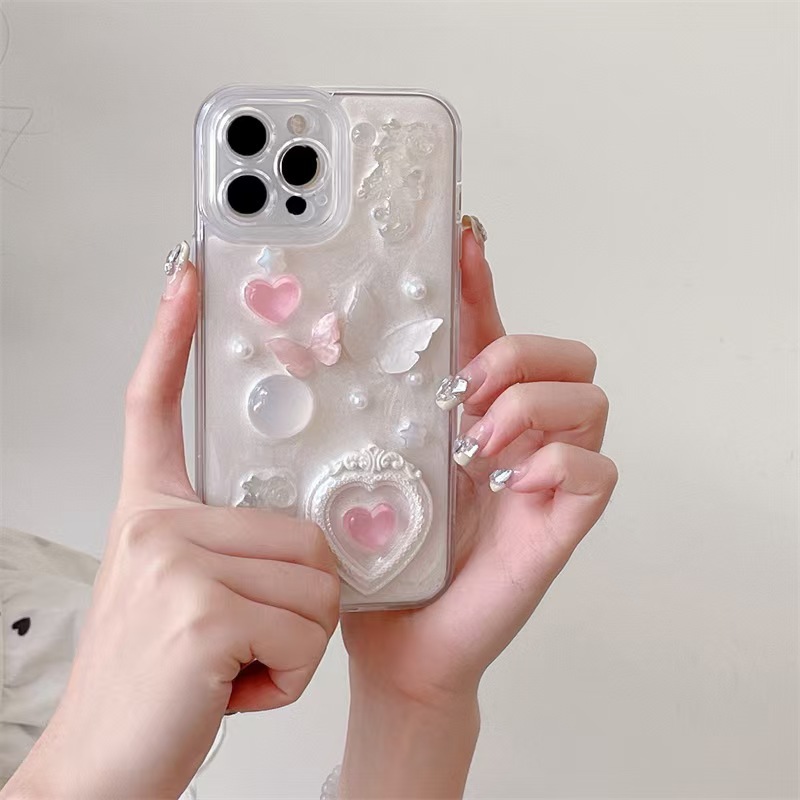 Heart-shaped Epoxy Pearl Epoxy Phone Case photo 5