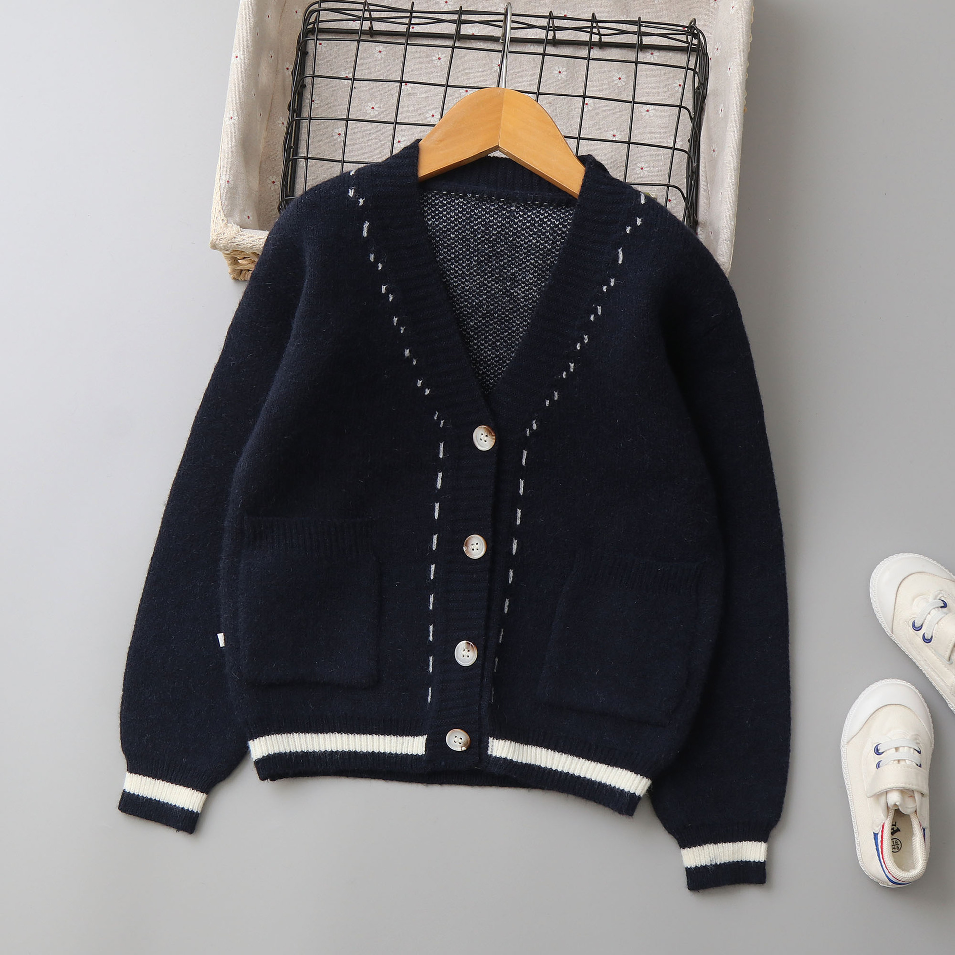 Striped Jacquard Cashmere Sweater Cardigan For Boys photo 5