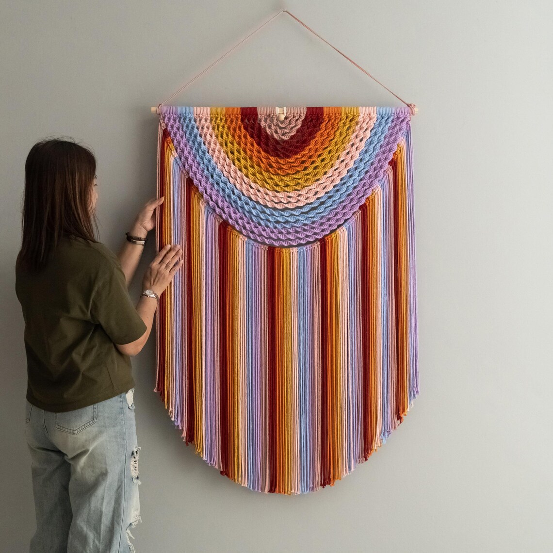 Large Colorful Fringed Tapestry Wall Hanging photo 1
