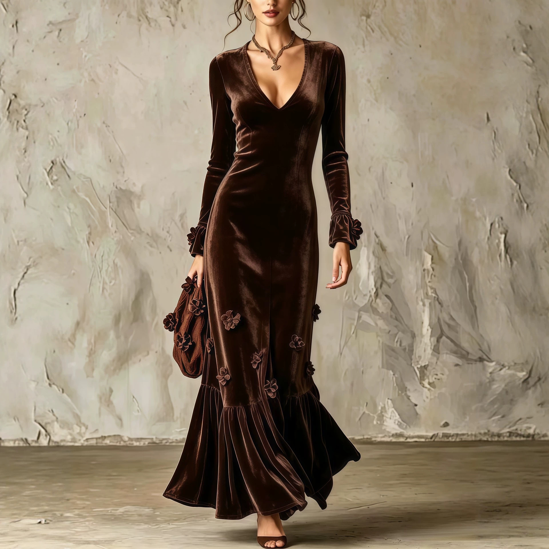 V-neck Sheath Skirt Figure-hugging And Elegant Fishtail Dress photo 1
