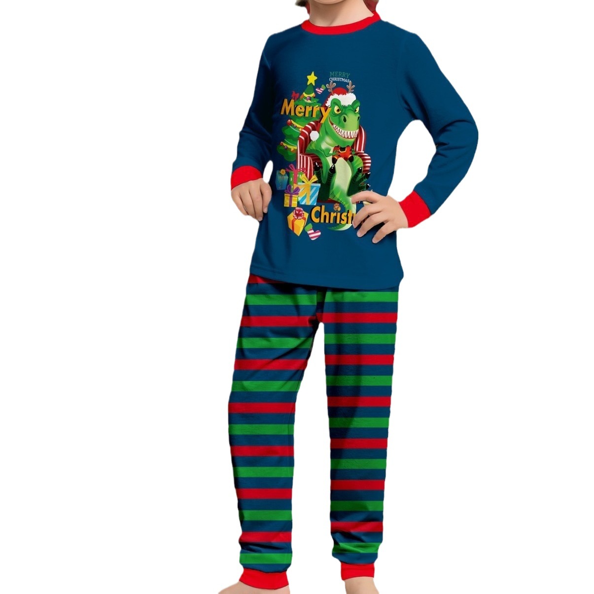 Tyrannosaurus Letter Christmas Tree Printing Parent-child Suit Pajamas photo 5