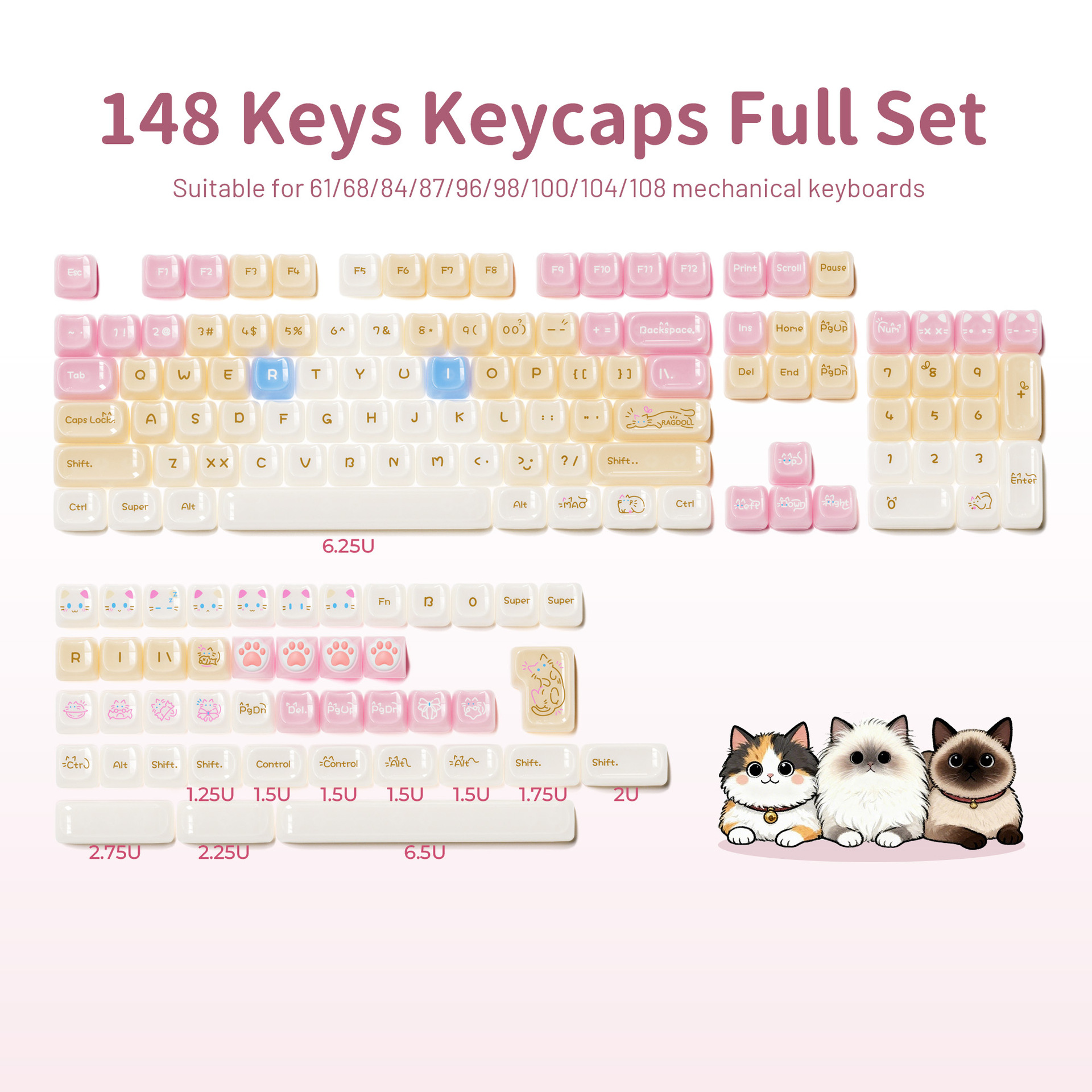 Ragdoll Cat Cute Light-colored Keyboard Caps photo 2