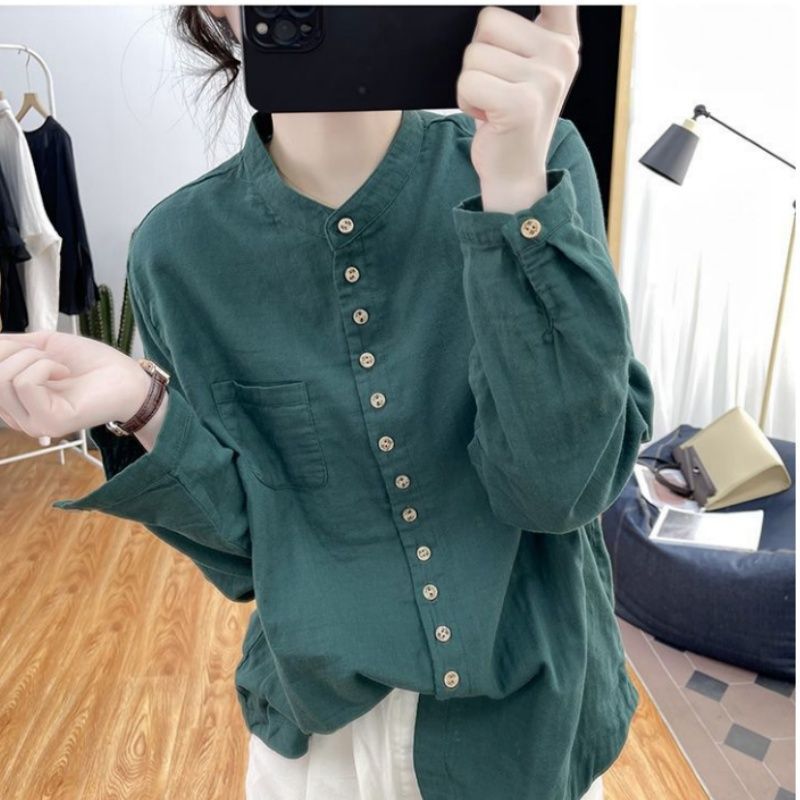 Cultural And Vintage-style Top With A Stand-up Collar And Single-breasted Design photo 4