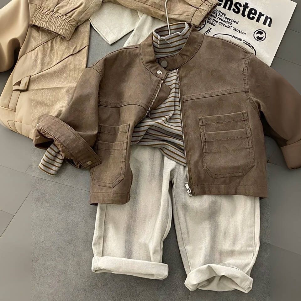 Boys' Motorcycle-style Jacket Top And Pants Three-piece Set photo 8