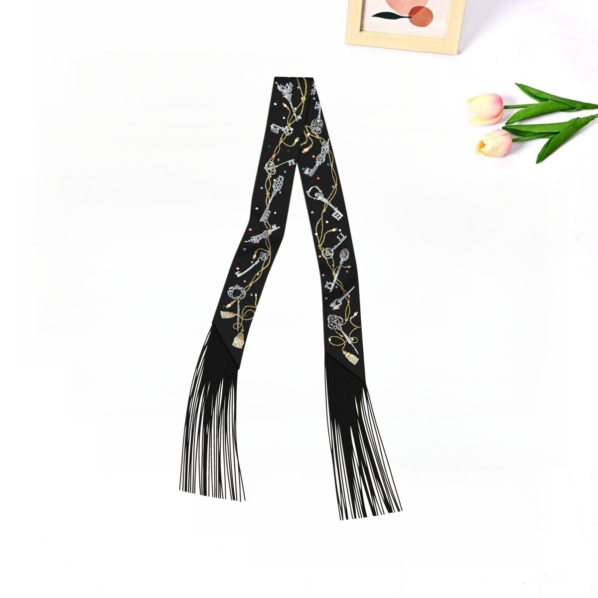 Korean-style Trendy Twill Silk Ribbon Scarf For Women photo 5