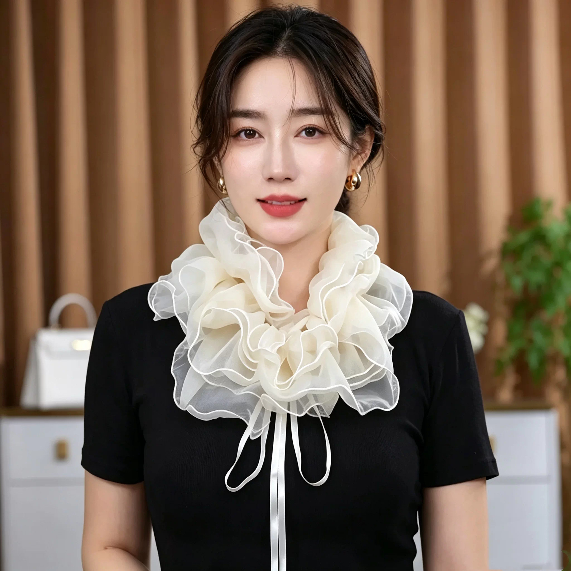 Same As The Internet Celebritys Faux Collar Mesh Bow Tie Versatile For Dance And Everyday Wear Silk Scarf photo 2