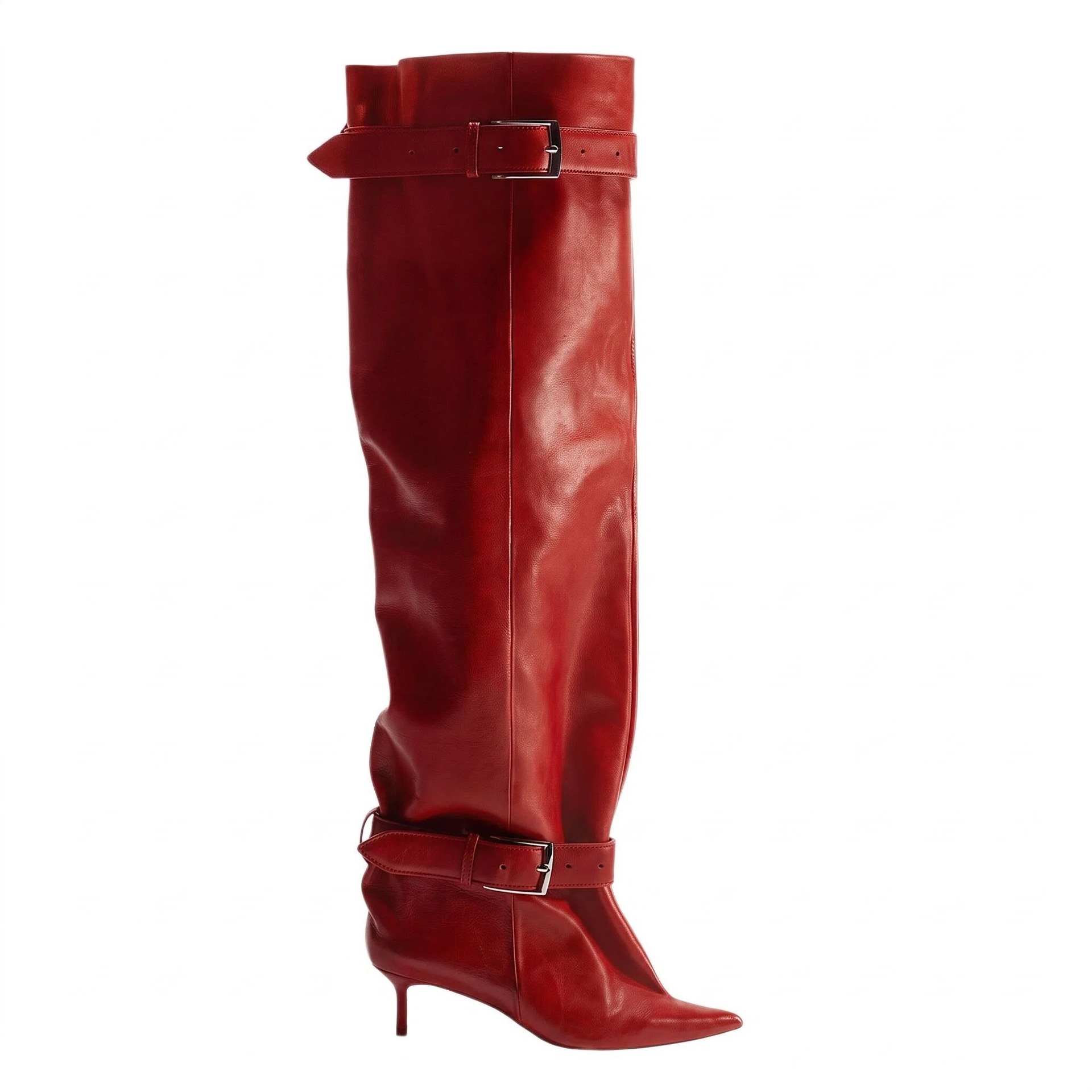 Pointed-toe Low-heeled Buckle-decorated Over-the-knee Womens Boots photo 4