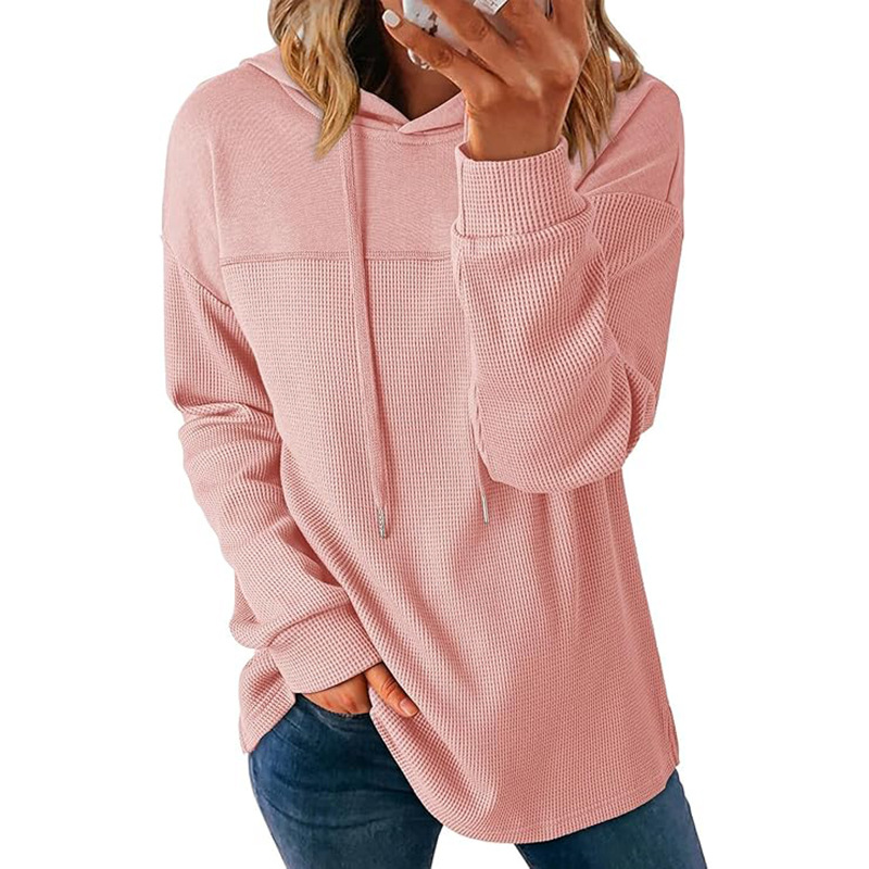 Hooded Casual Waffle-knit Long-sleeve Sweatshirt photo 6