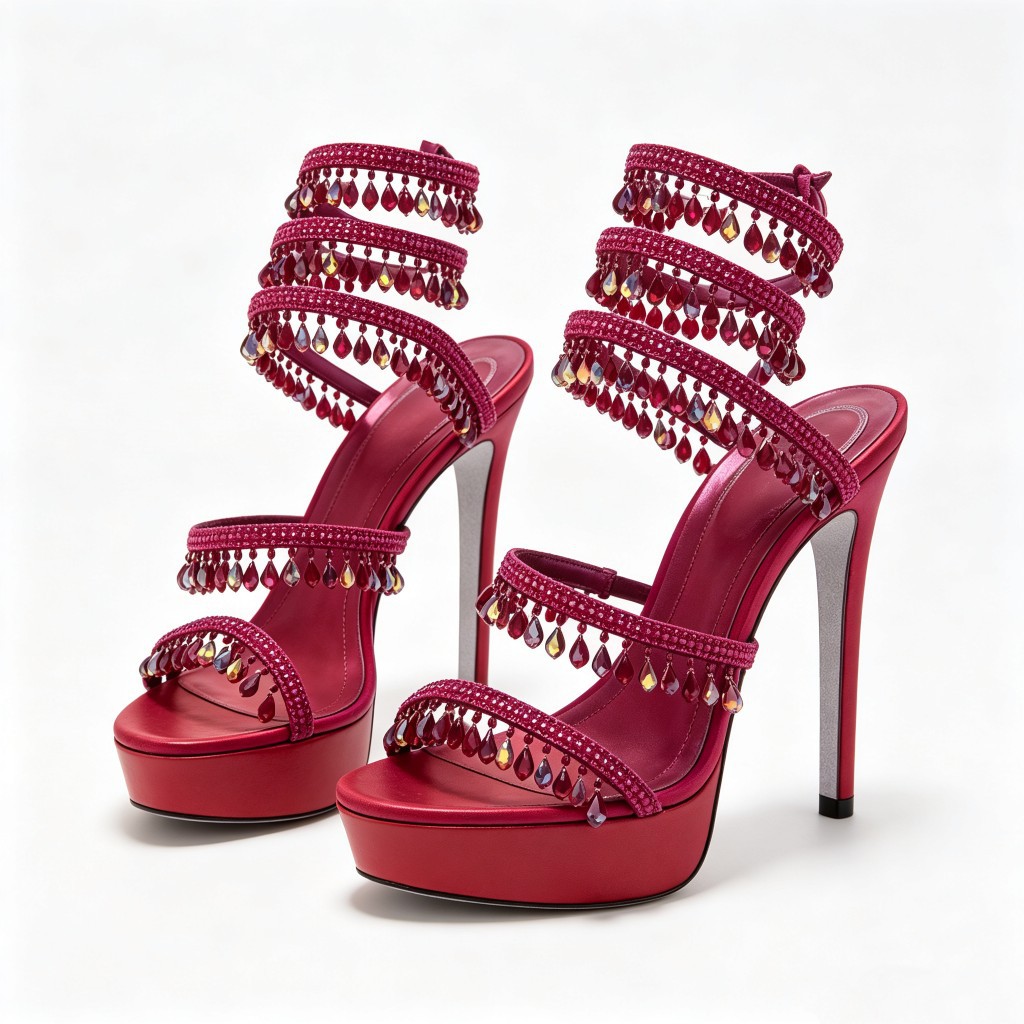 Plus-size Beaded Rhinestone Stiletto Sandals photo 2