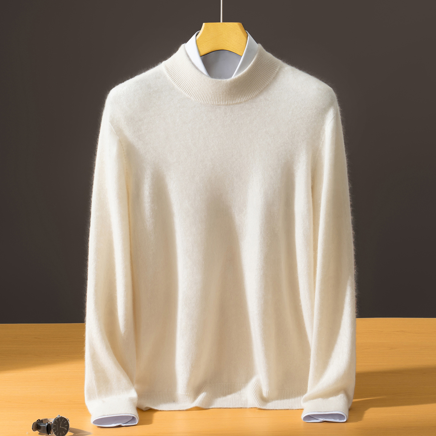Men's Semi-High-Neck Solid Color Innerwear Cashmere Sweater photo 7