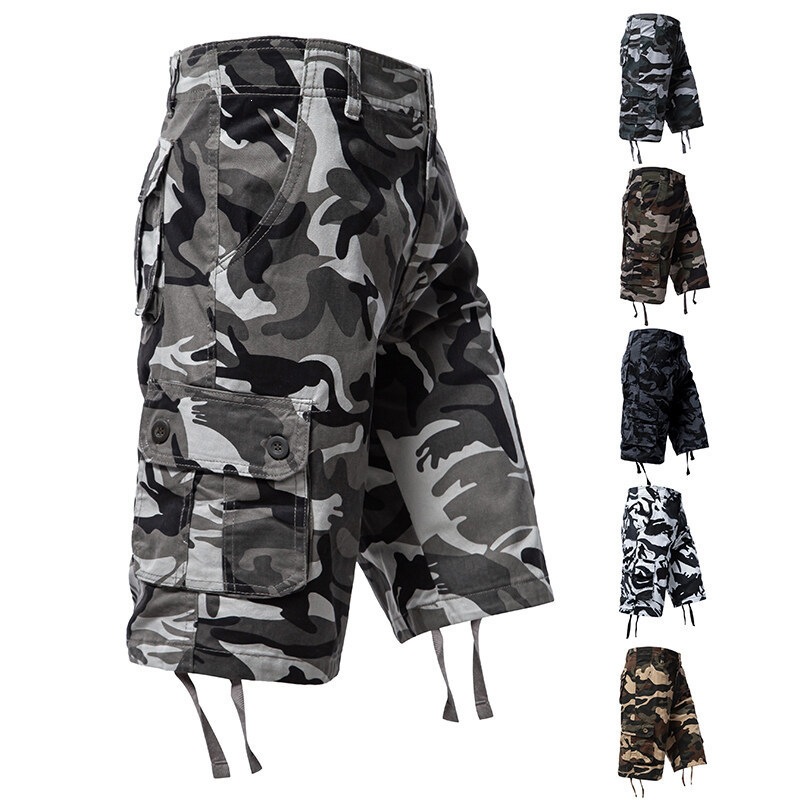 Summer Thin Washed Workwear Casual Loose-fit Camouflage Five-point Pants photo 1