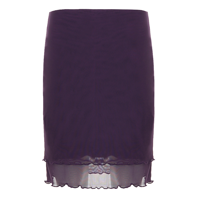 Vintage Purple Mesh-Patchwork Low-Waist Skirt For Women photo 2