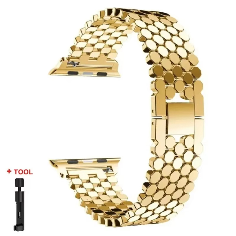 Suitable For Watch Straps Fish-scale Pattern Honeycomb Metal Strap photo 6