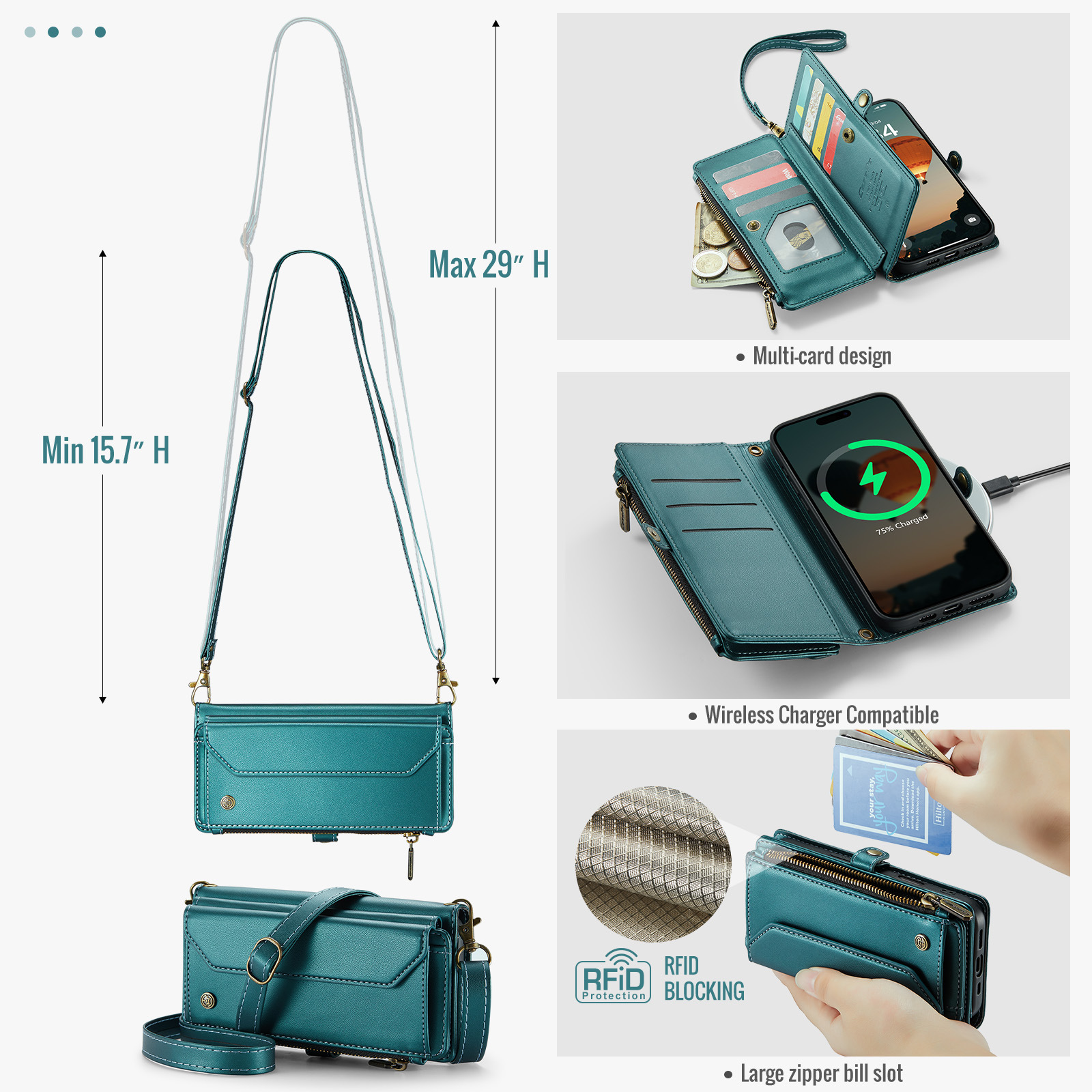 Multifunctional Solid-color Zippered Wallet Phone Case photo 5
