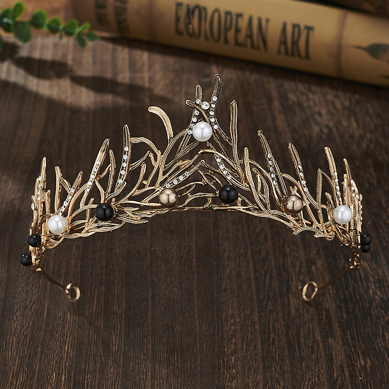 Retro Bridal Crown Alloy Minimalist Baroque Headband With Pearl Accents photo 4