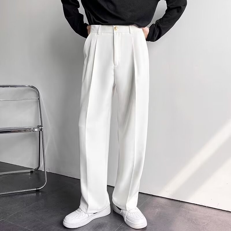 Loose-fitting Straight-leg Trousers Ice-silk White Suit Pants For Men photo 3