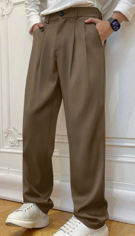 Mens Casual Versatile Solid-color Suit Pants Relaxed Fit photo 5