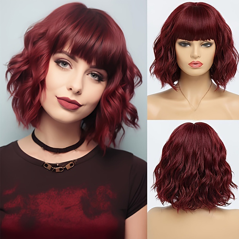 Womens Blunt Bangs Short Curly Wig, Water-wave Style photo 5