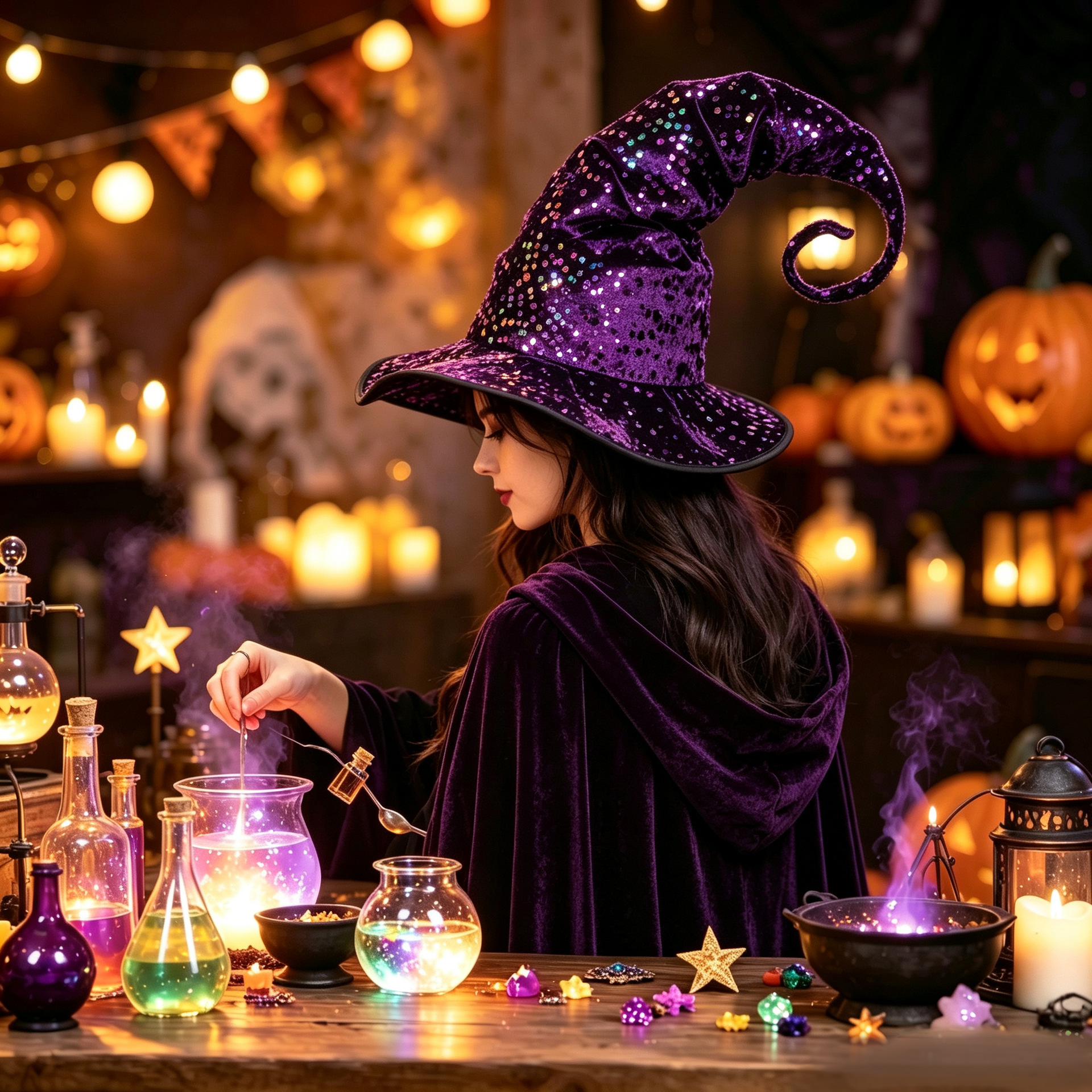 Halloween Sequin Witch Hat - Sparkly Costume Headwear for Holiday Party Decorations and Cosplay Accessories photo 4
