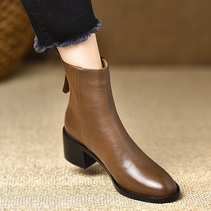 Retro Chunky-heel Ankle Boots For Women Round Toe Versatile photo 2