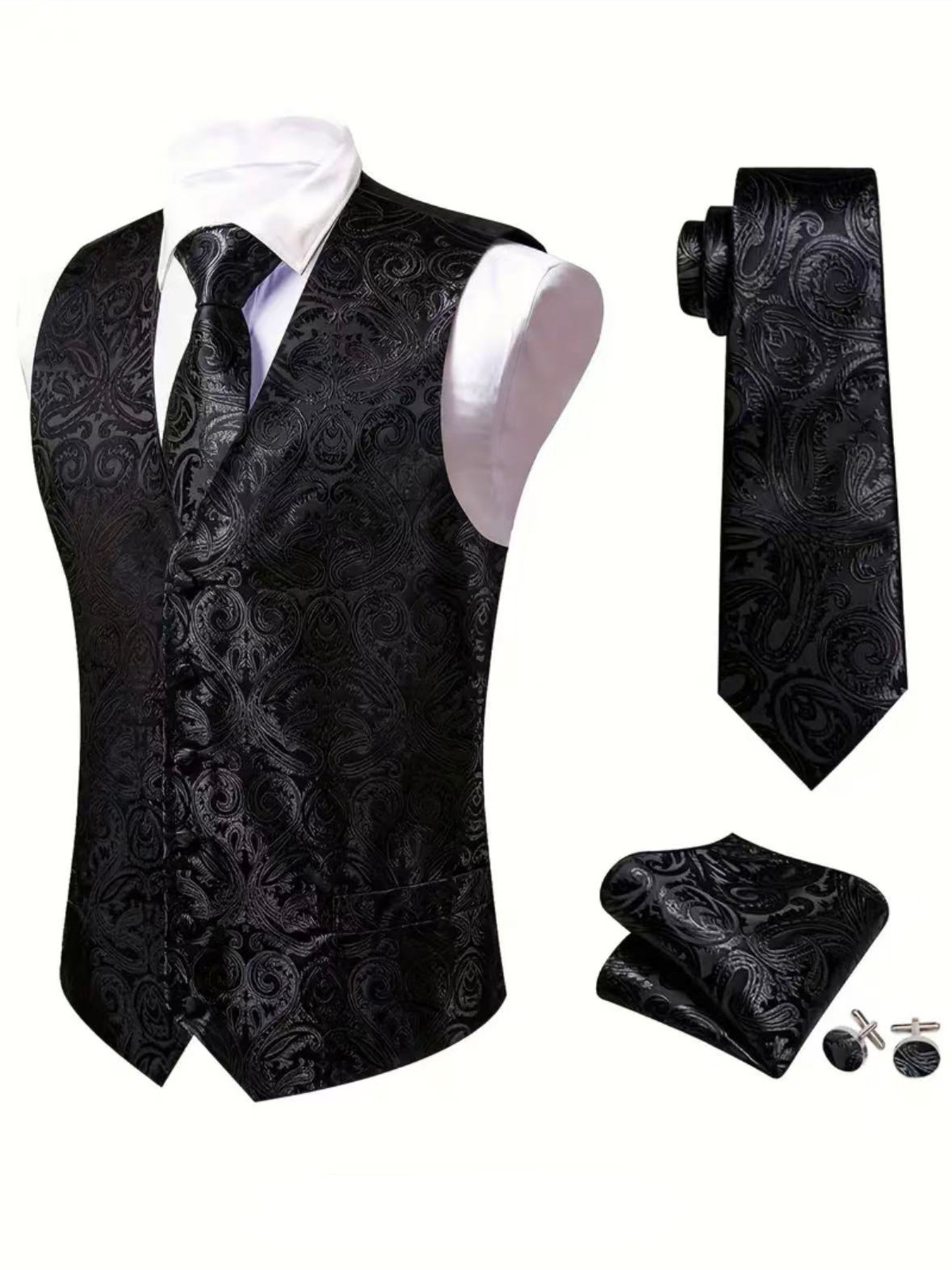Men's Vest Set With Tie, Pocket Square, And Cufflinks Included photo 5