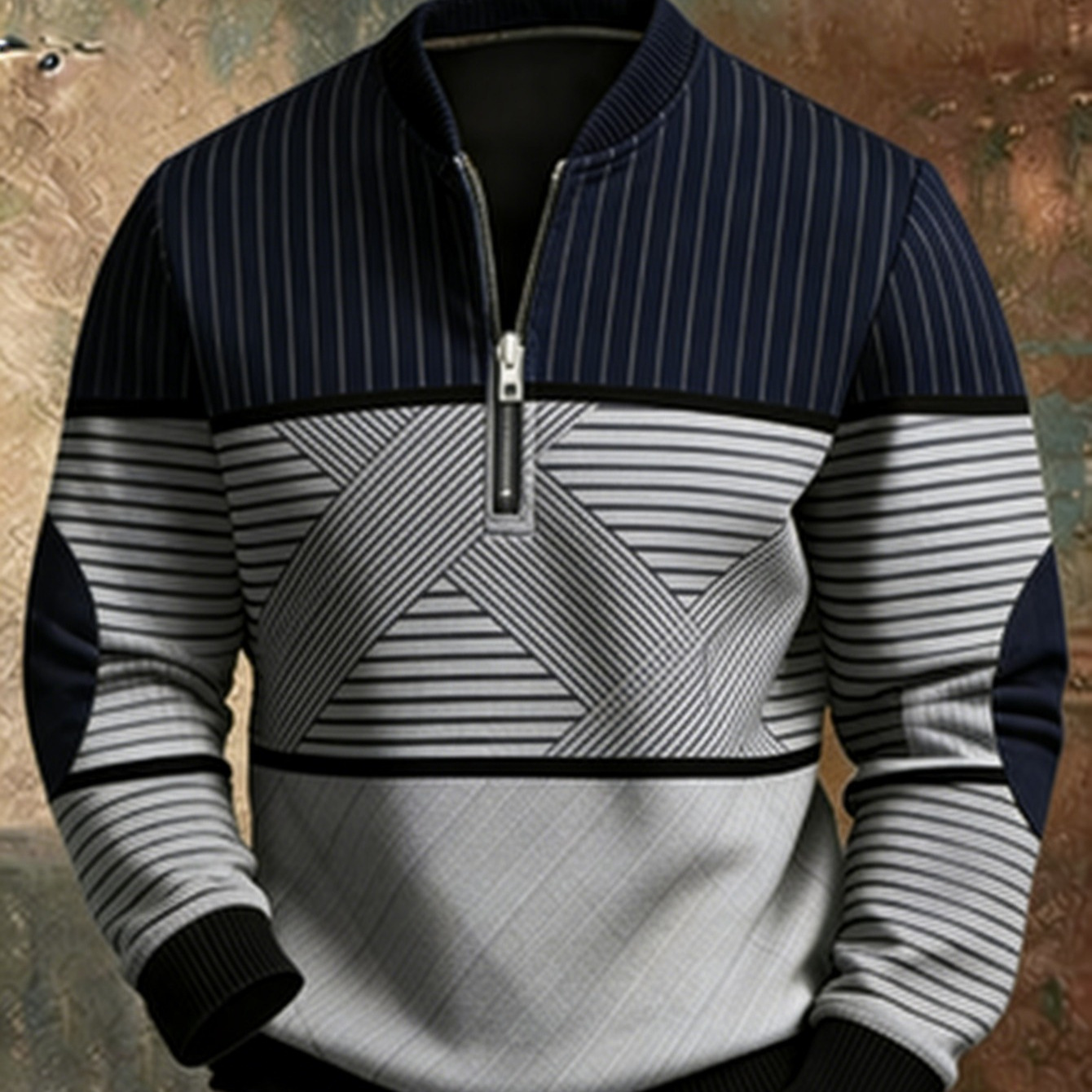 Printed Cross-border Mens Half-zip Pullover Long-sleeve Hoodie photo 1