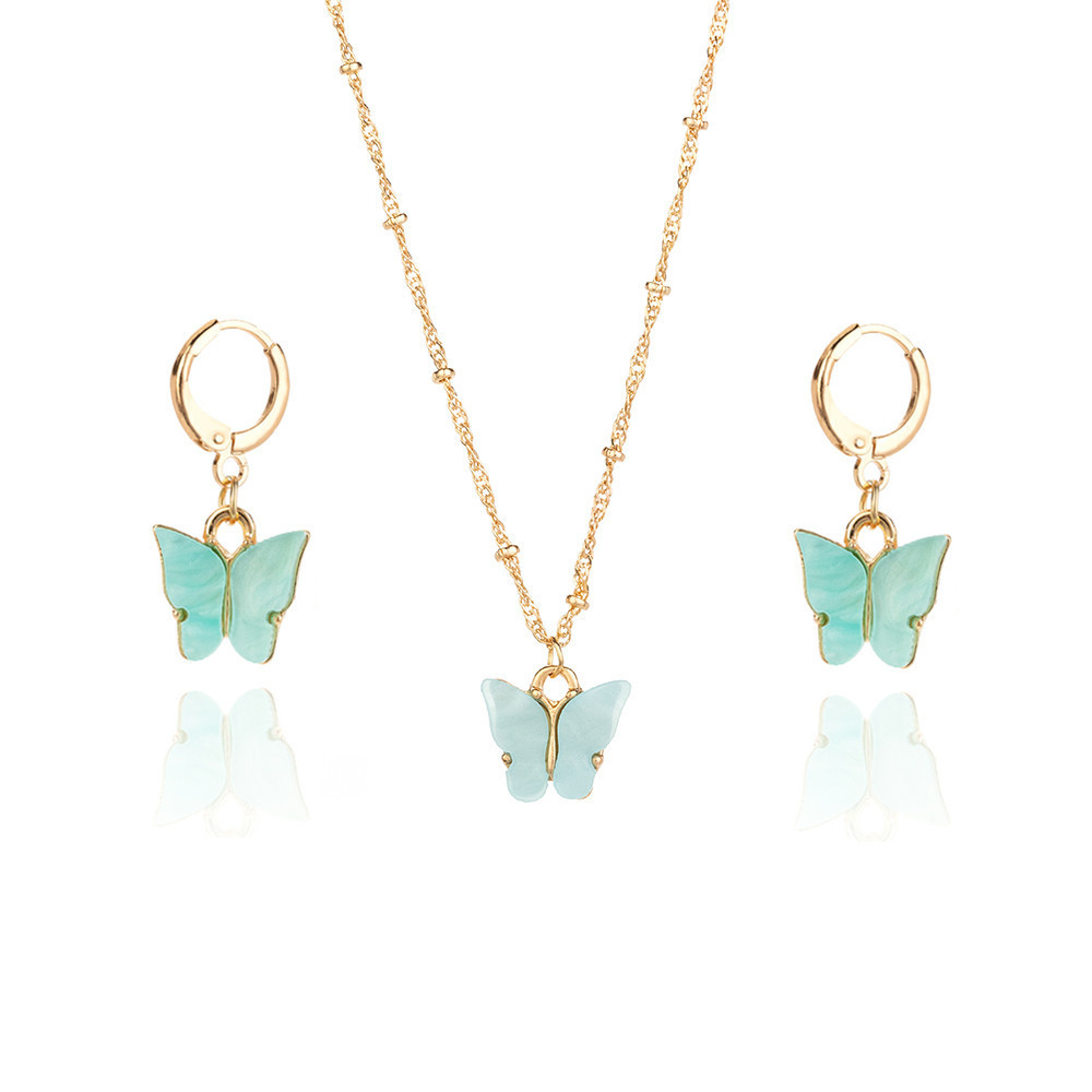 Color Acrylic Butterfly Earrings And Necklace Set photo 2
