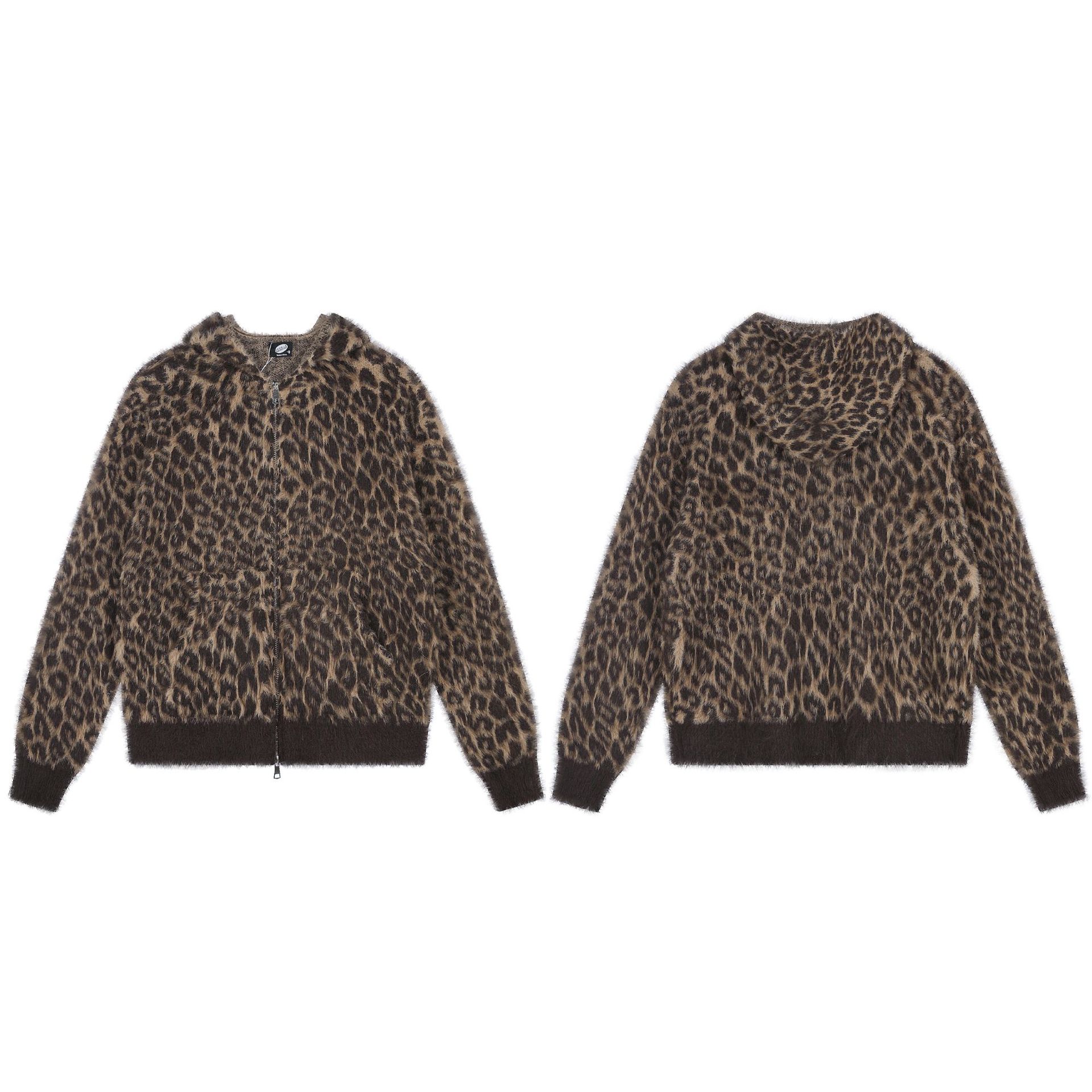 Retro-style Leopard-print Hooded Zip-up Sweater For Women photo 1