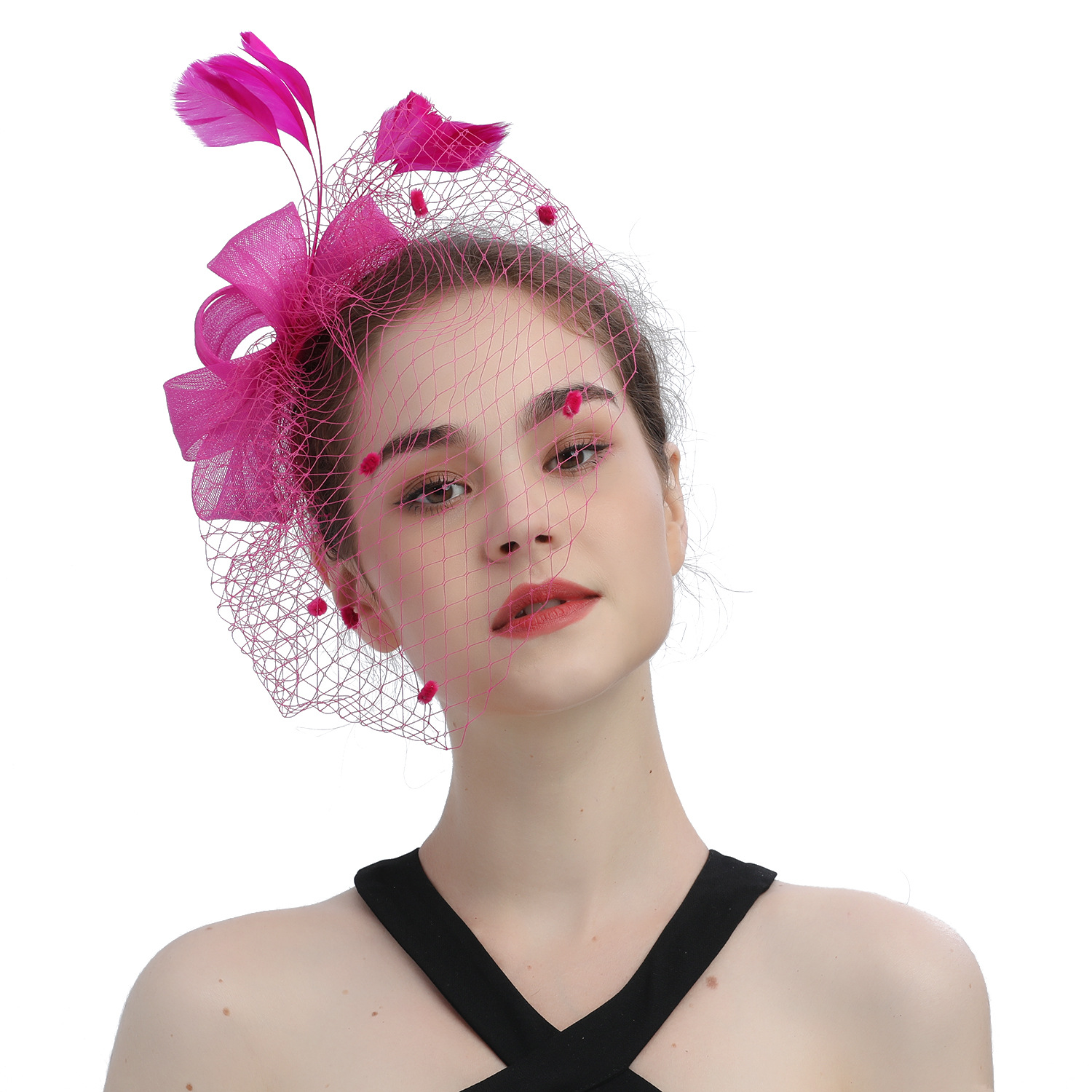 Bride Veil Hair Bow Top Hat Headdress Flower Cover Face Mesh Head photo 8
