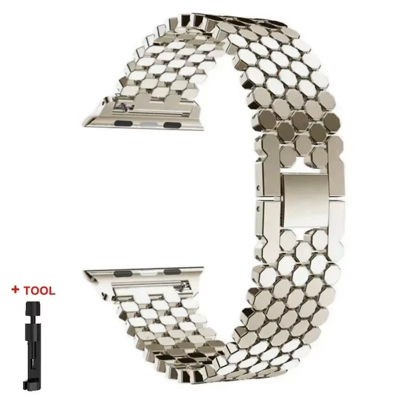 Suitable For Watch Straps Fish-scale Pattern Honeycomb Metal Strap photo 4