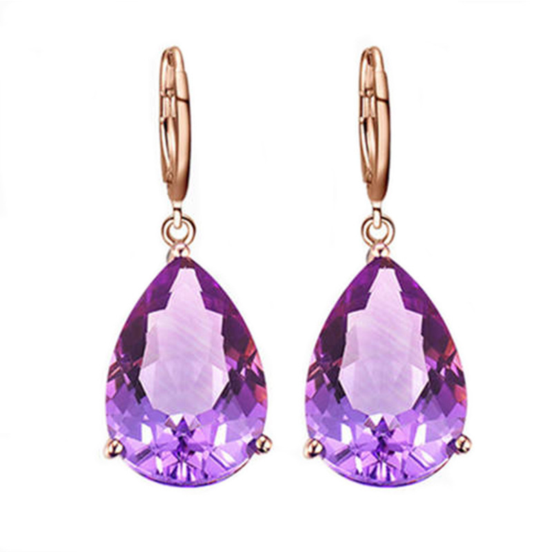 Quality Ear Hook Purple Gemstone Diamond Ring Rose Gold Collarbone Necklace Set photo 3