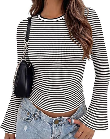 European And American-style Flared Long-sleeve Round-neck Ribbed Knit photo 5