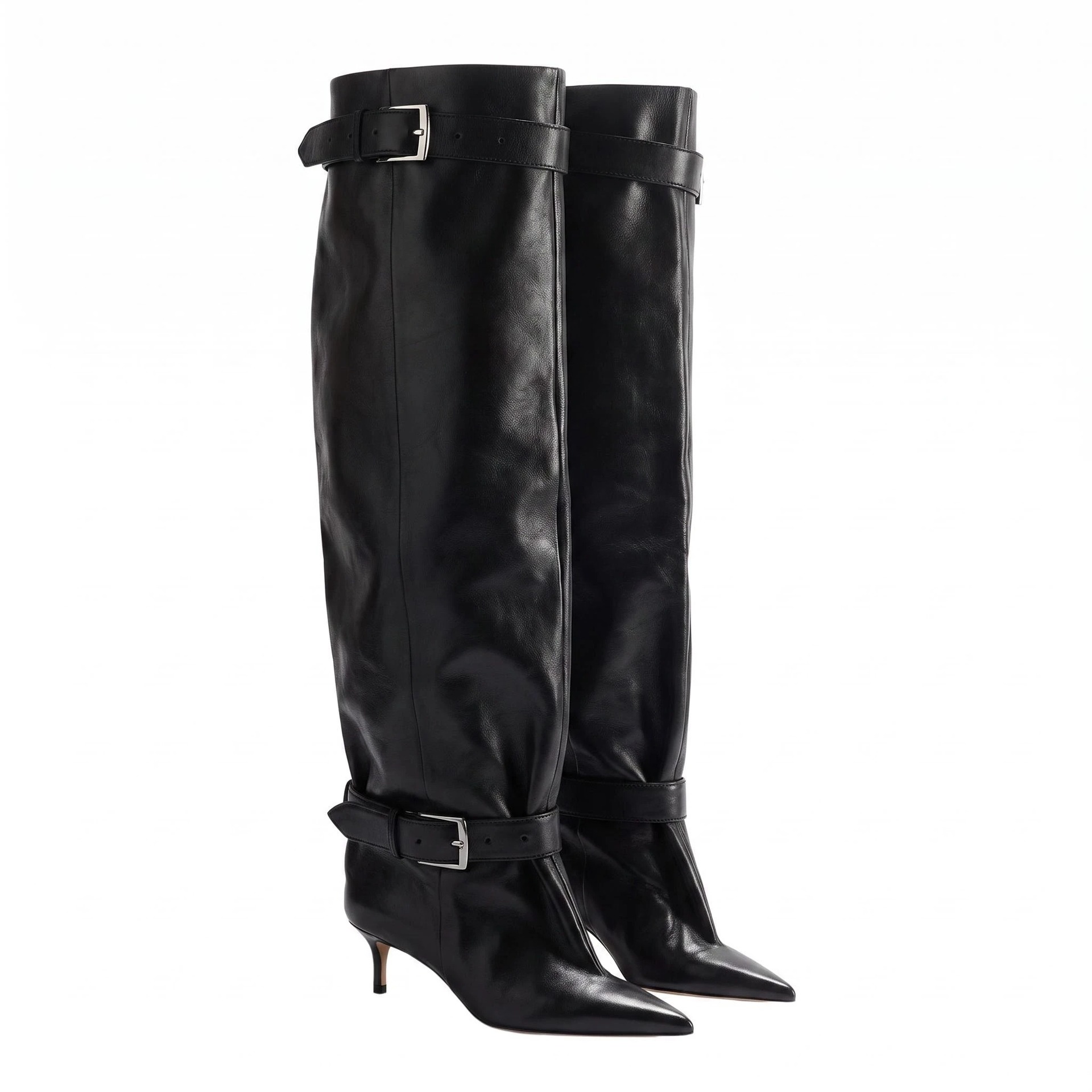 Pointed-toe Low-heeled Buckle-decorated Over-the-knee Womens Boots photo 3