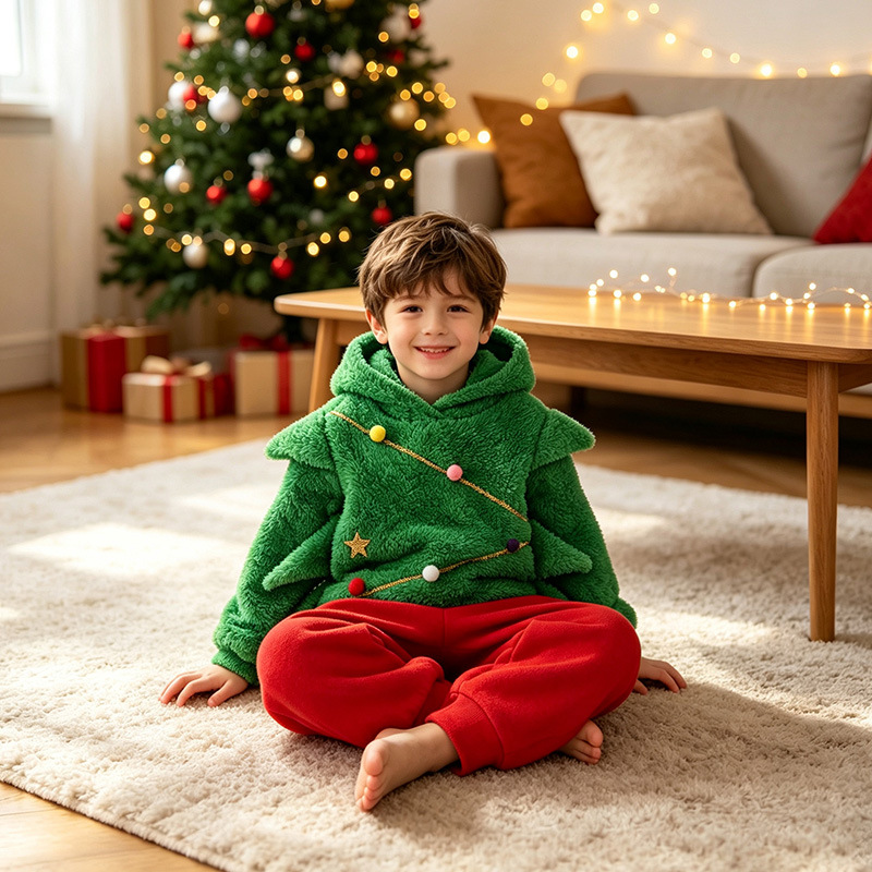 Children's Christmas Tree Costume Set Christmas Party Cosplay Outfit photo 2