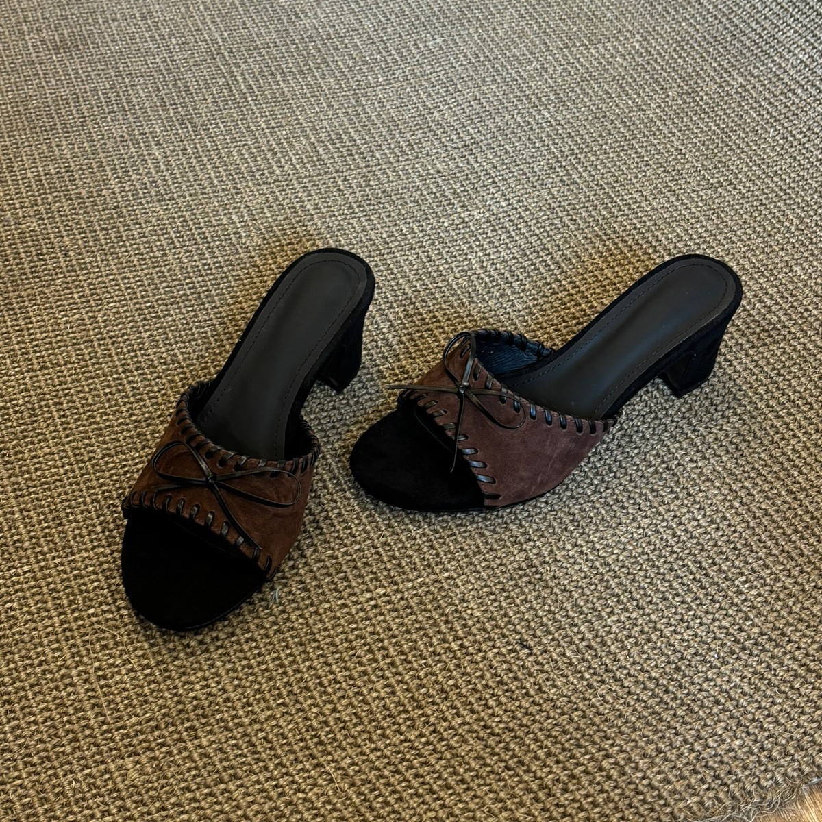 Retro Bow-knot High-heeled Woven Slide Sandals photo 3