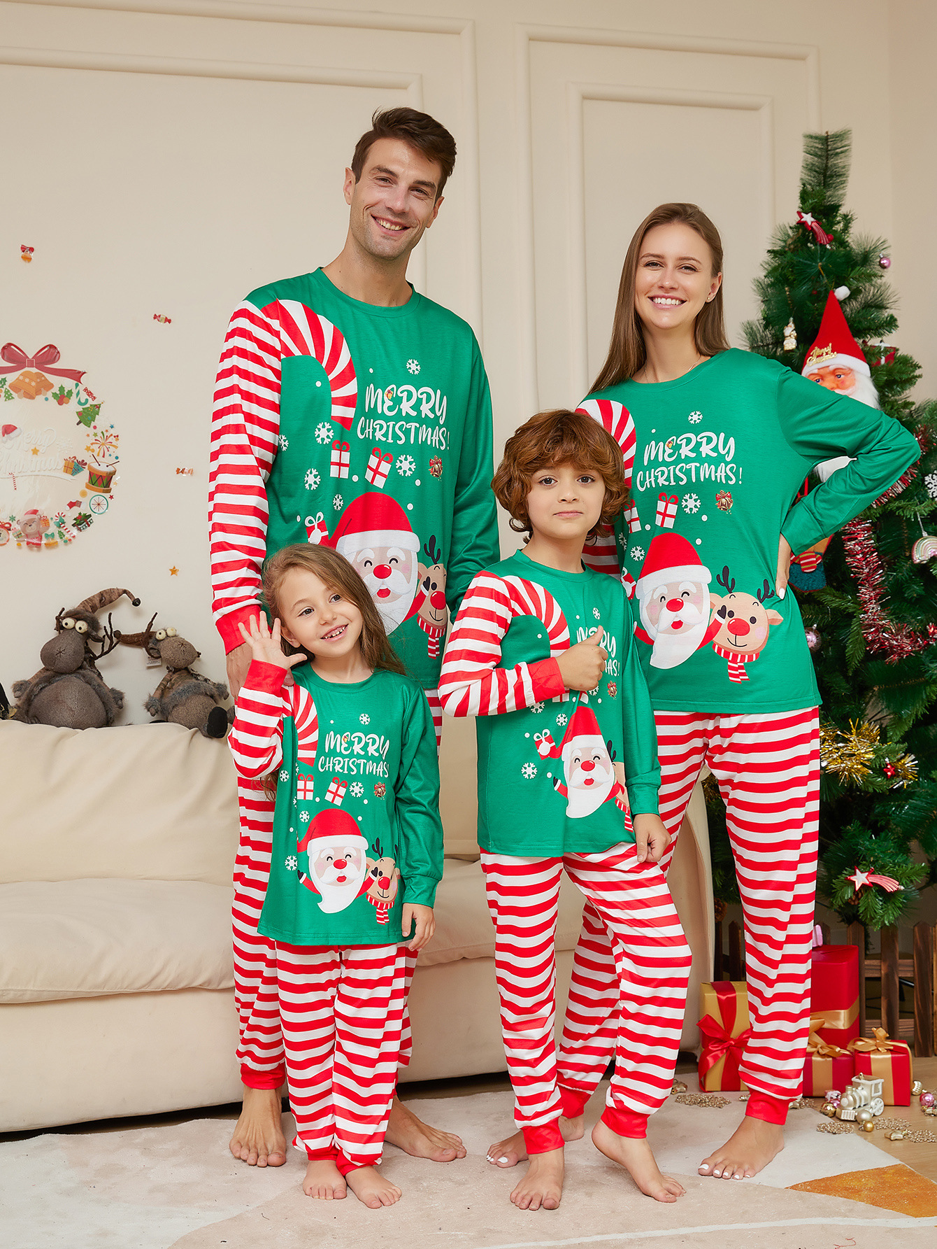 New Cartoon Santa Claus Letter Printing Parent-child Christmas Pajamas Home Wear Suit photo 2