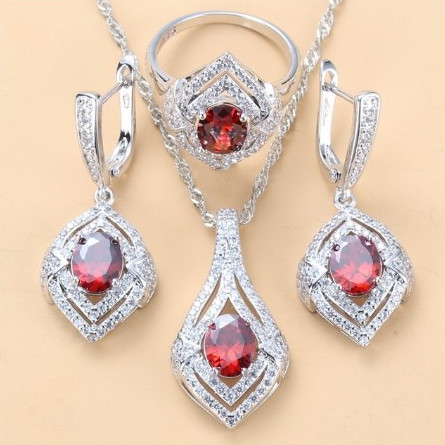 Gem-inlaid Pendant Earrings Necklace Ring Ladies Three-piece Set photo 7