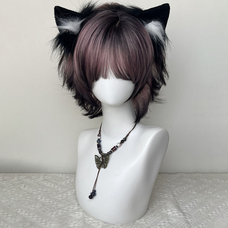 Wig For Women Black And Pink Ombre Siamese Cat Layered Mullet Cosplay Headpiece photo 1