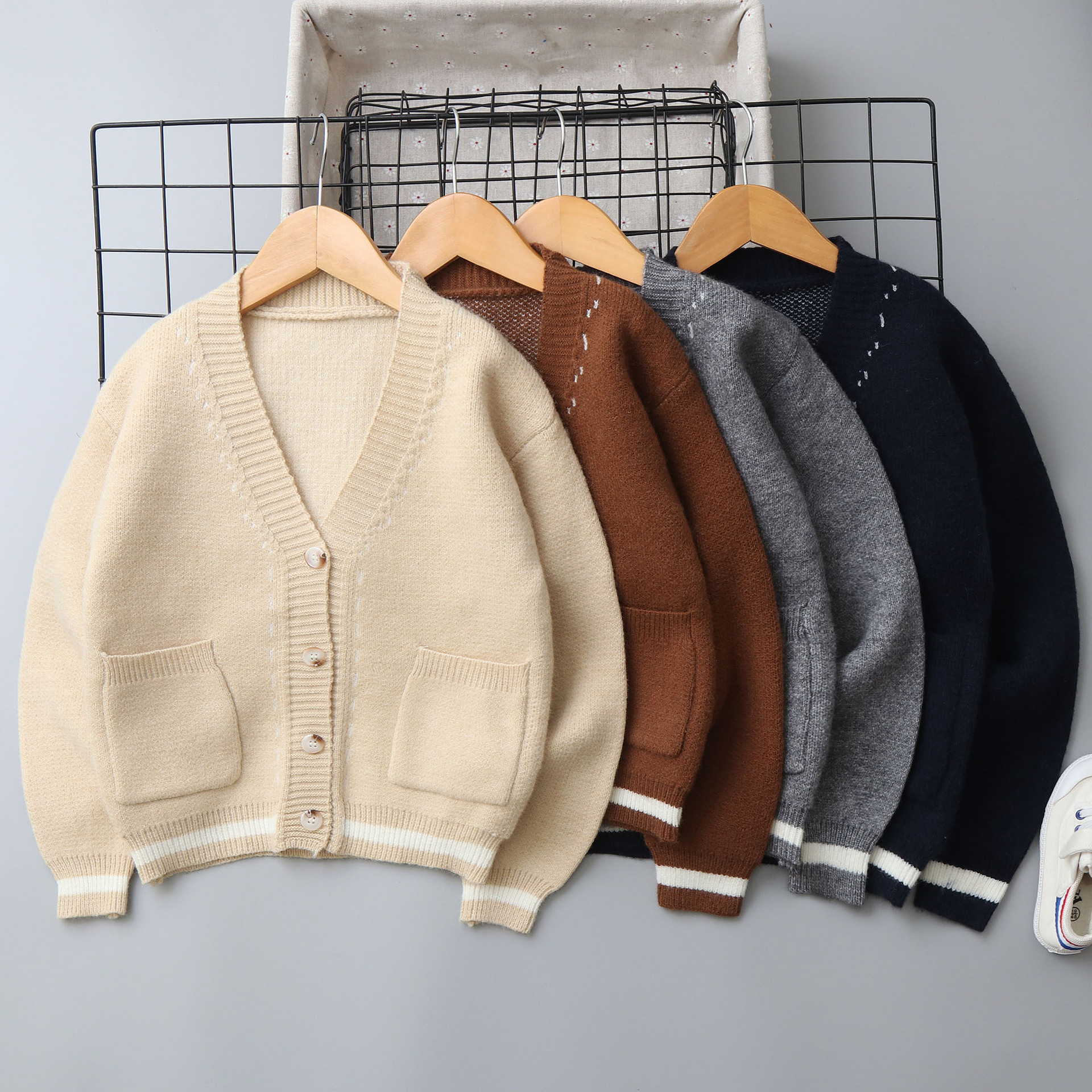 Striped Jacquard Cashmere Sweater Cardigan For Boys photo 1