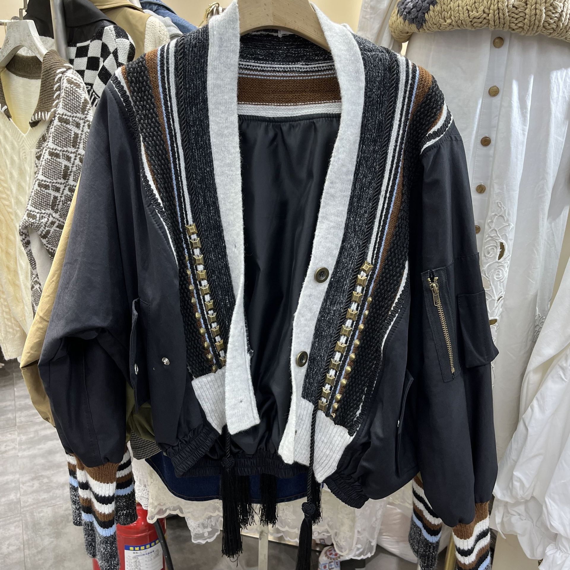 Arrival Fashionable Womens Jacket With Rivet Detailing Color-block Patchwork And Tassel Accents photo 2
