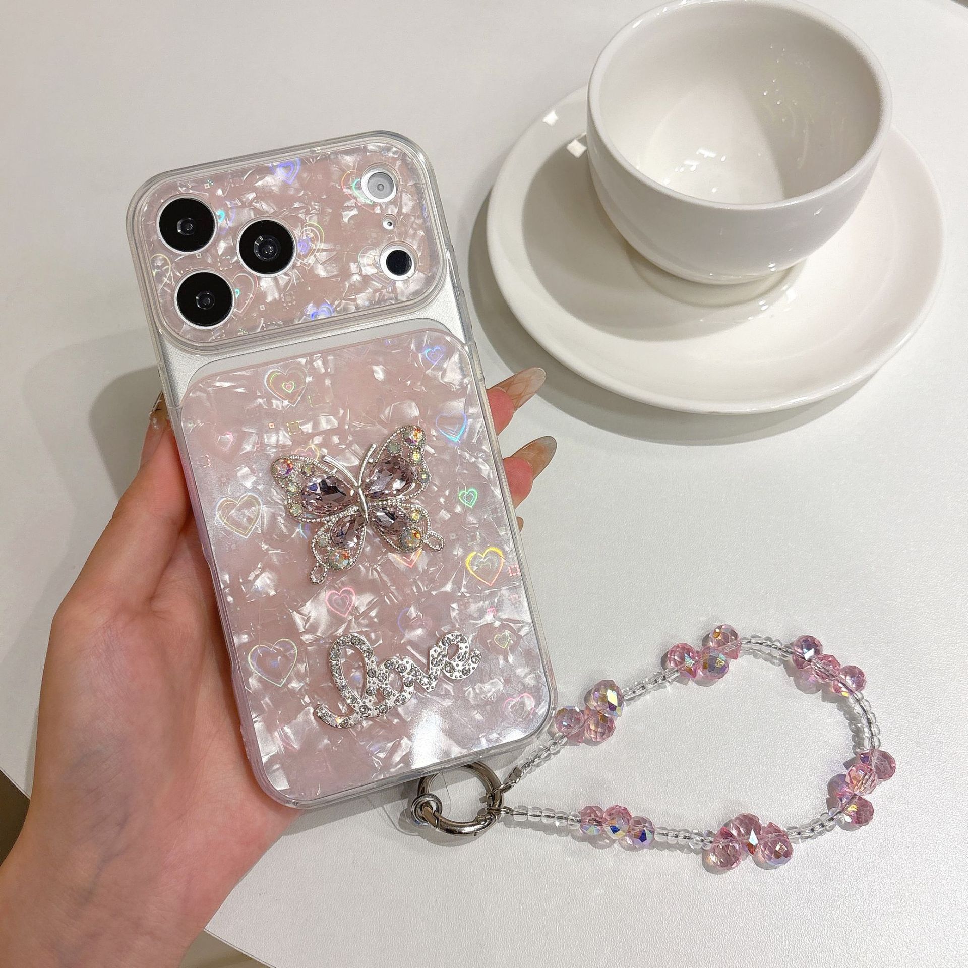 Ice Shell Pattern Butterfly Diamond Studded Rhinestone Phone Case photo 5