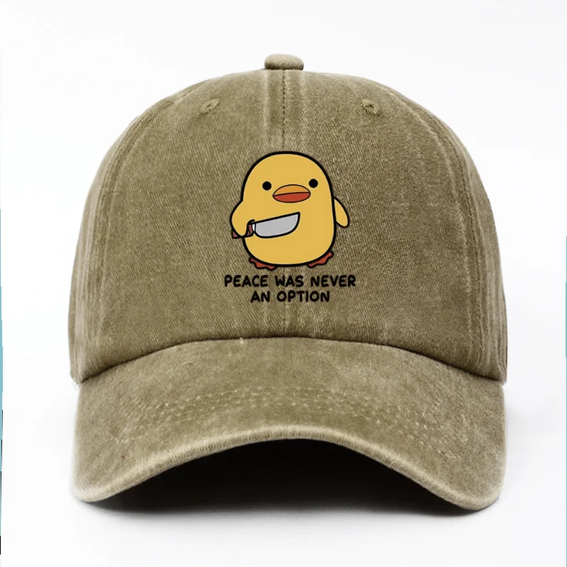 Playful Yellow Duck Print Washed And Distressed Baseball Cap With A Fun Peaked Brim photo 3