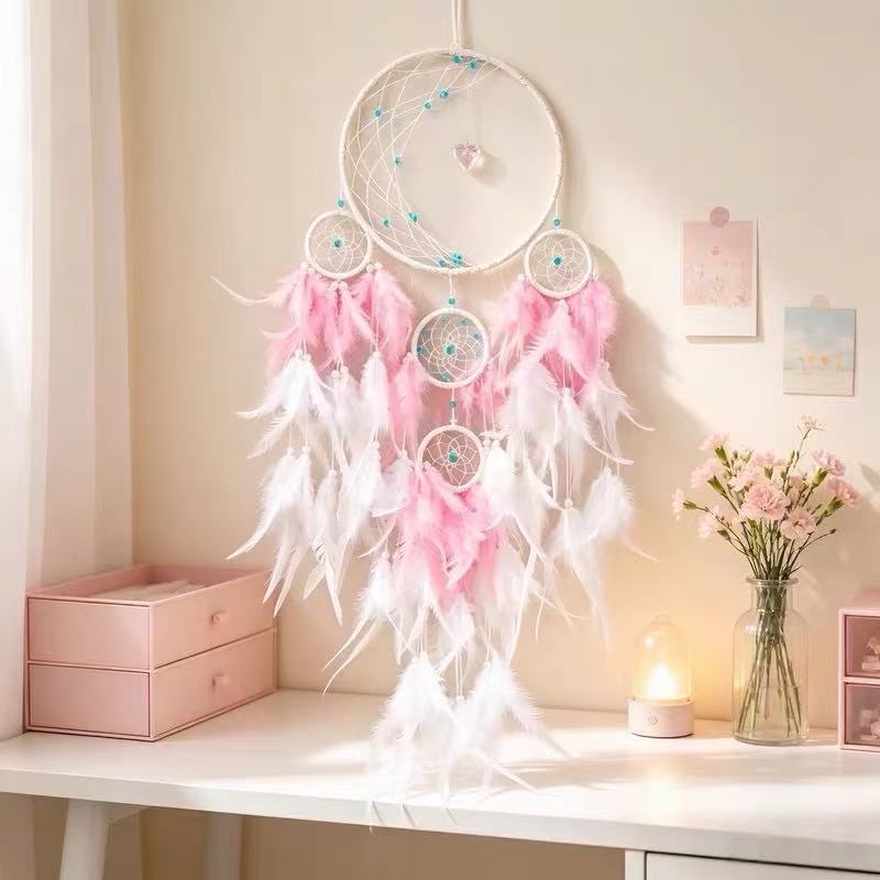Loving-Heart Dreamcatcher Two-Tone Feather Hand-Woven Hanging Ornament photo 1