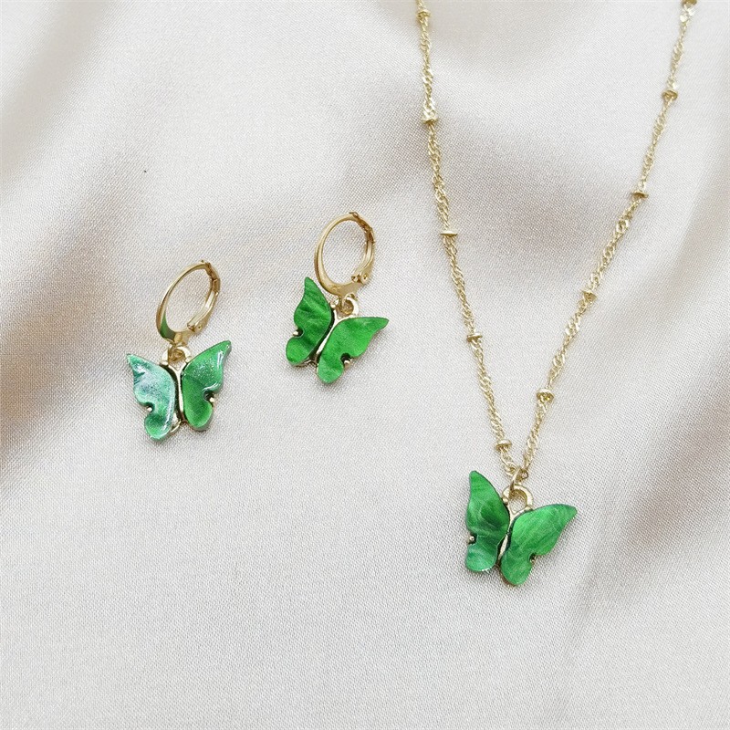Color Acrylic Butterfly Earrings And Necklace Set photo 8