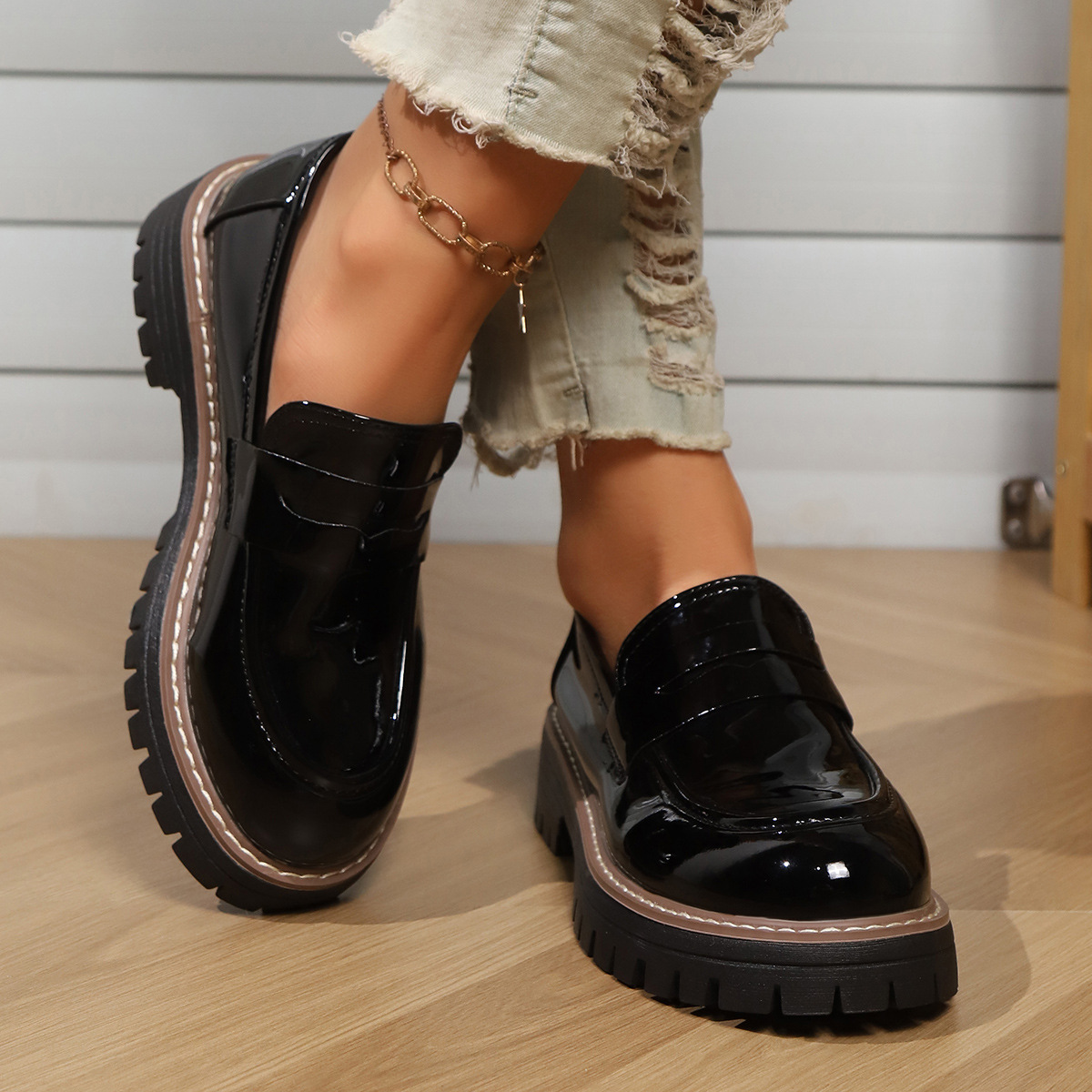 Thick-soled British-style Large-size Cross-border Loafers Platform Single-layer Shoes photo 2