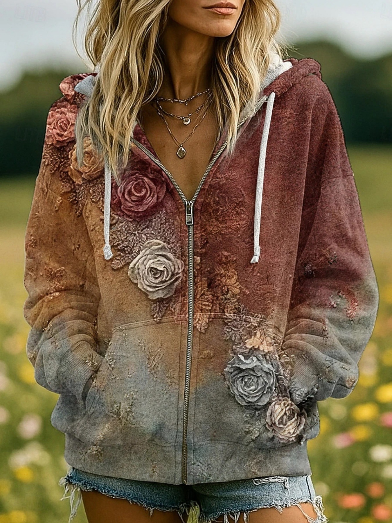 Women's Retro Loose-fit Casual Printed Jacket photo 5