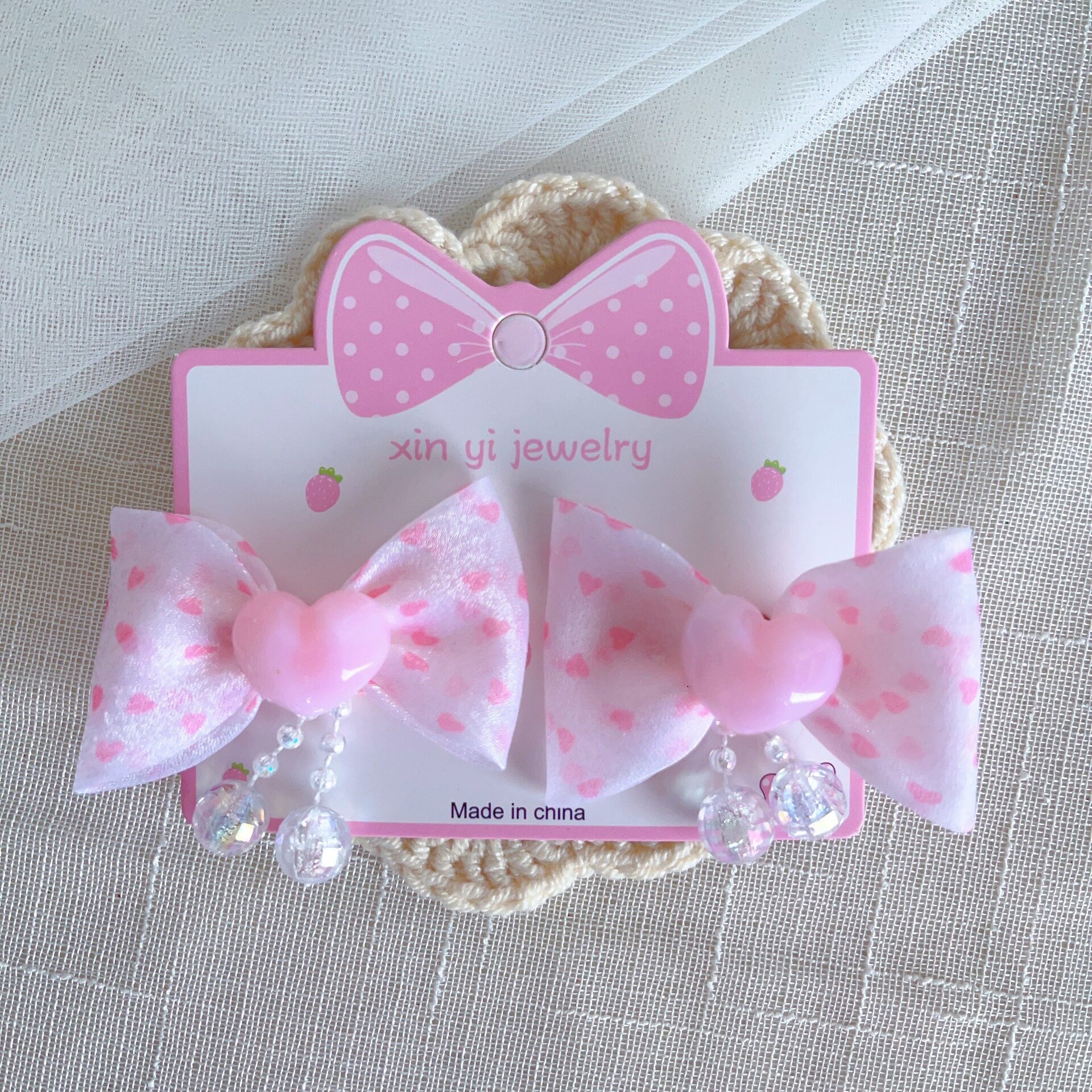 Children's Fabric Flower And Bow Hair Clip With Tassel And Beads photo 7