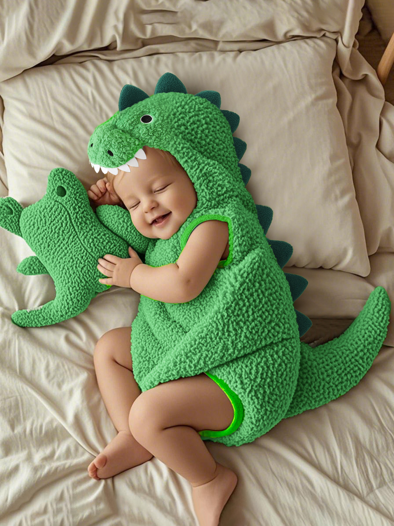 Multi-colored Fleece Romper In A Little Dinosaur Design photo 2