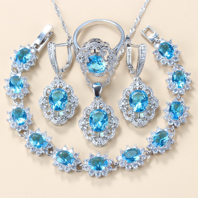 Garnet Cubic Zirconia Earrings Pendant Necklace Bracelet Ring Gift 4 PCs Set photo 4